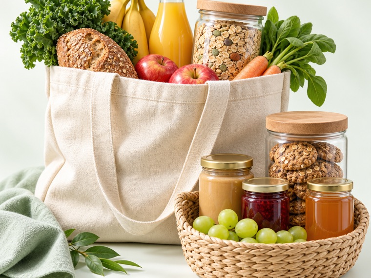 Sacola com a compra do mês de produtos naturais